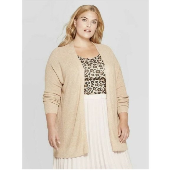 Ava & Viv Tan Ribbed Knit Cardigan Sweater Size 3X - Picture 1 of 6